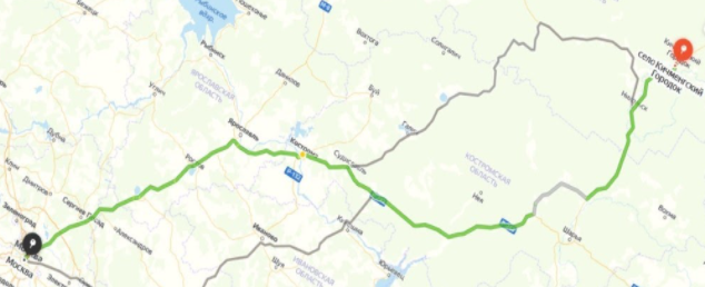 Карта маршрута Москва-Кичменгский городок
